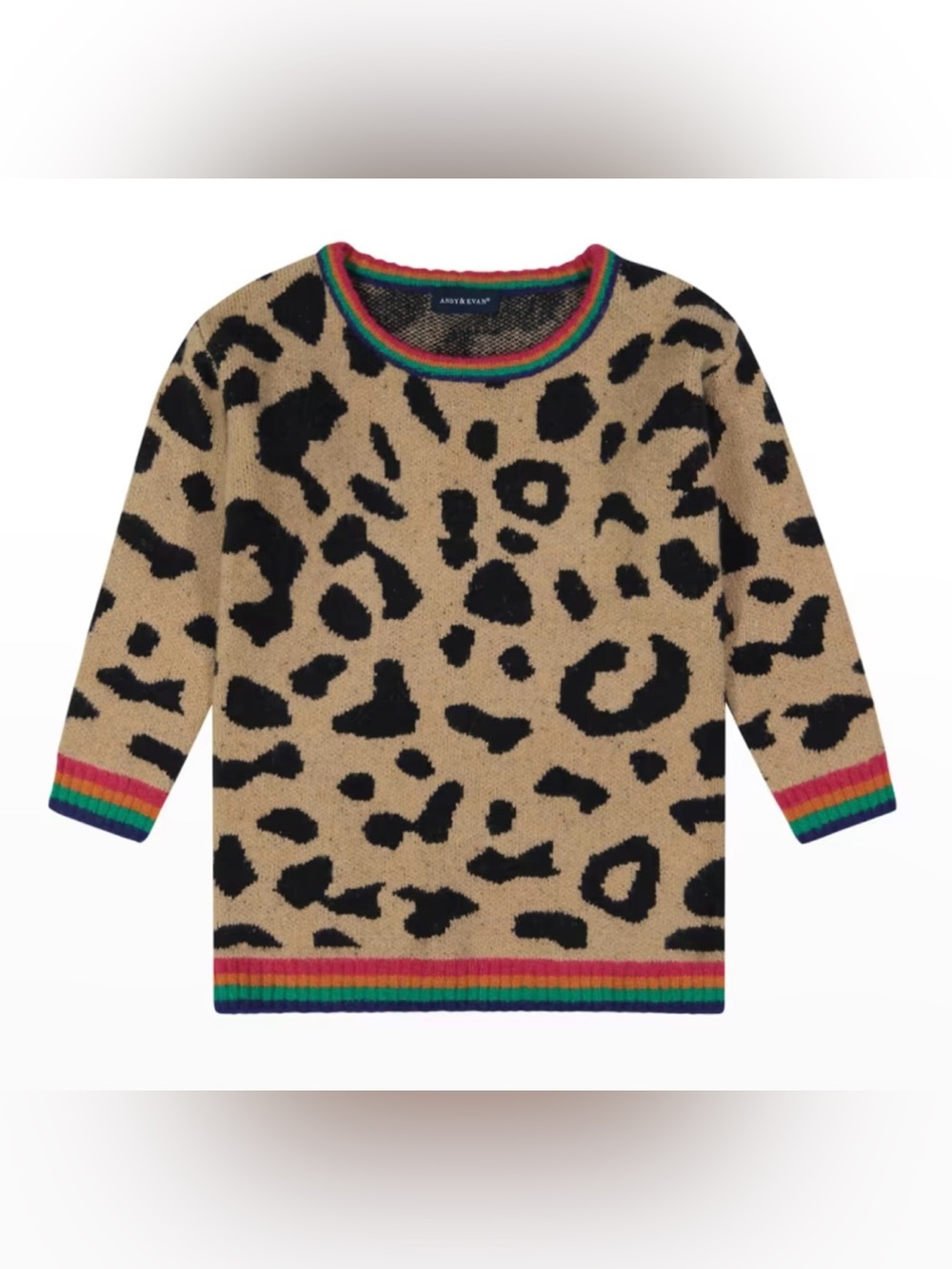 Andy & Evan NWT Girl's Leopard-Print Knit Sweater w/ Striped Trim Size 4T